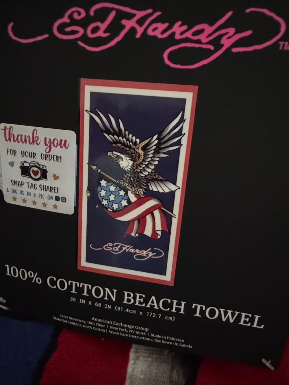 NET Ed Hardy Patriotic Eagle Beach Towel in Red, White & Blue - Picture 2 of 4